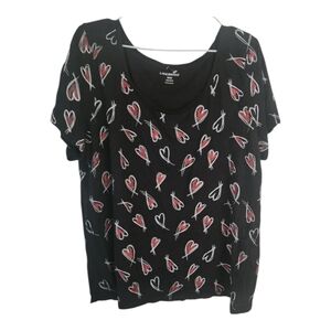 Lane Bryant Black Heart Print Scoop Neck Shirt Size 18/20